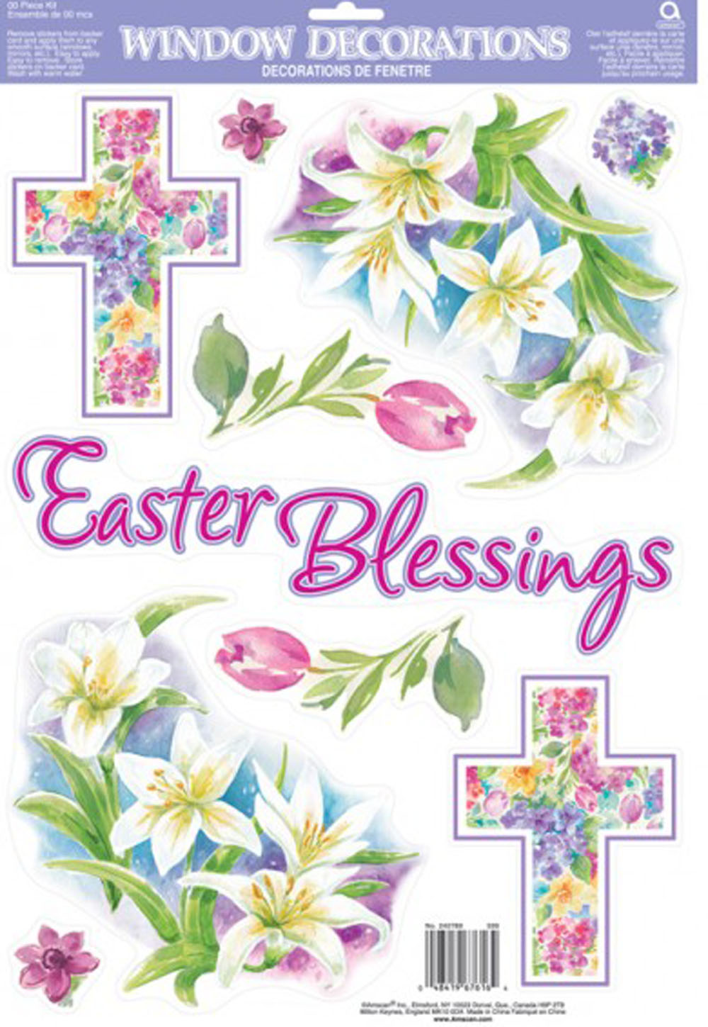 Easter Blessings Window Stickers Decorations Easter Cross & Flowers